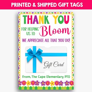 PRINTED Thank You For Helping Us To Bloom Gift Card Holders With Envelopes | Teacher Appreciation Gift Card Insert | Spring Thank You Tags