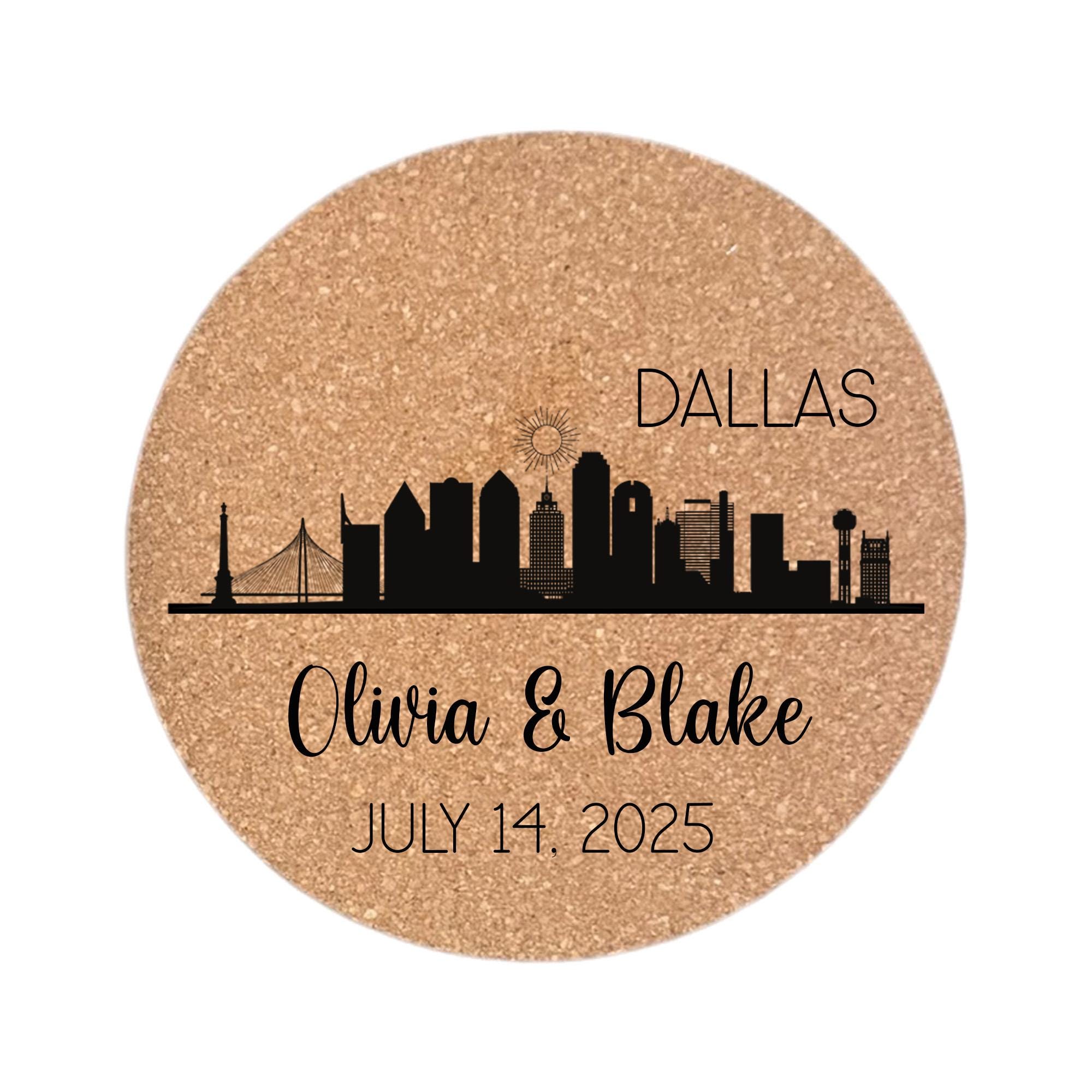 Personalized Dallas Skyline Wedding Coasters – Bulk Custom Cork Coaster ...
