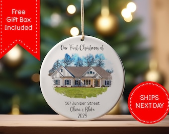Personalized New Home Ornament | Watercolor Photo Ornament for New Homeowner | First Christmas At Our New Home | Real Estate Gift | CO104