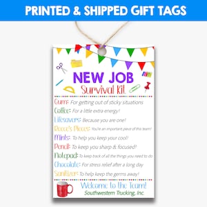 PRINTED New Job Survival Kit Gift Tags | Large Survival Kit Tags | New Employee Treat Bag Tags | Printed & Shipped Gift Tag