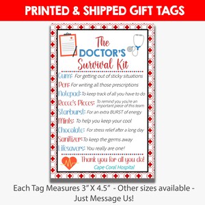PRINTED Doctor's Survival Kit Gift Tags | Large Survival Kit Treat Tags ...