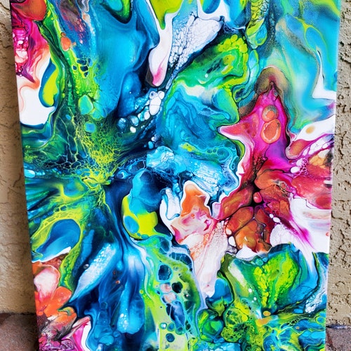 Fluid Acrylic Art Pour Painting Original Stretched Canvas Etsy