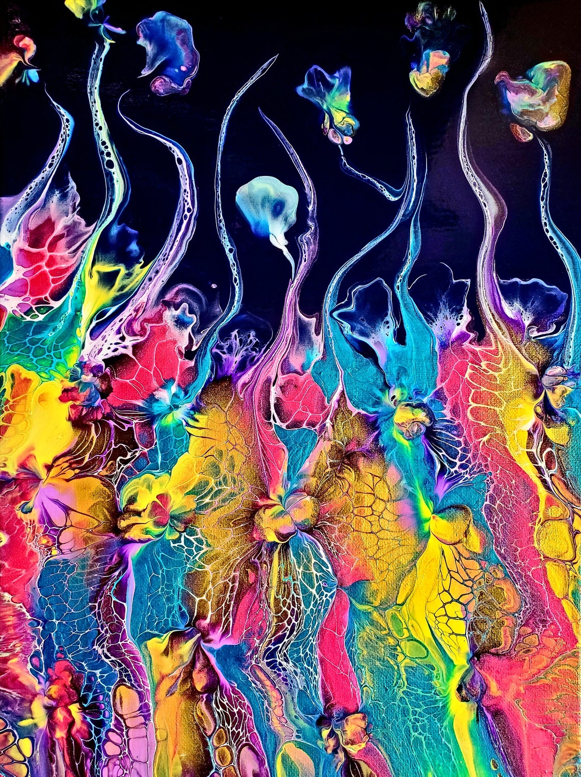 Acrylic pour painting abstract fluid art flowers in Etsy