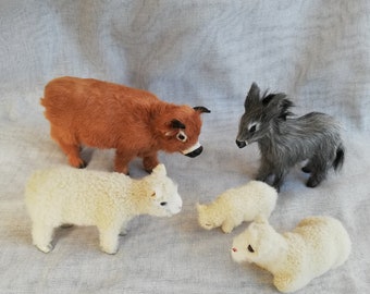 Donkey, ox, three sheep - 5 crib animals to 20 cm figures
