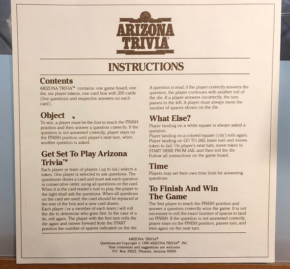 Arizona Trivia Edited And Signed By Marshall Trimble Etsy