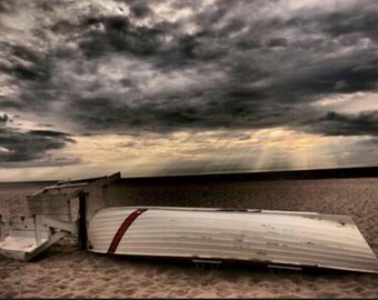 Rettungsschwimmer-Boot an der Jersey Shore, dunklen Sonnenaufgang, Boot, Strand,
