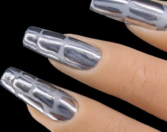 Silver crocodile ] press on nails ] animal nails] silver nails ]crocodile nails