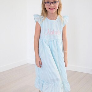 Monogram Easter Dress Seersucker for Baby Toddler Kids embroidered Easter Gift for Brother Sister Sibling Matching