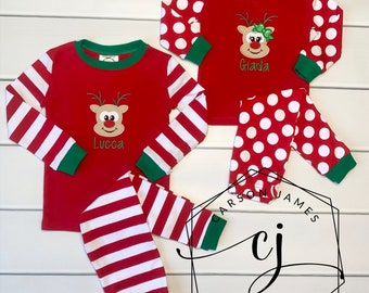 ORDER BY 1219 for CHRISTMAS delivery Toddlers Personalized Holiday Christmas Striped Pajamas for Babies and Big Kids-Solid Green Top