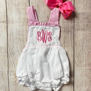 Monogram Seersucker Sunsuit for Baby and Toddler Girls