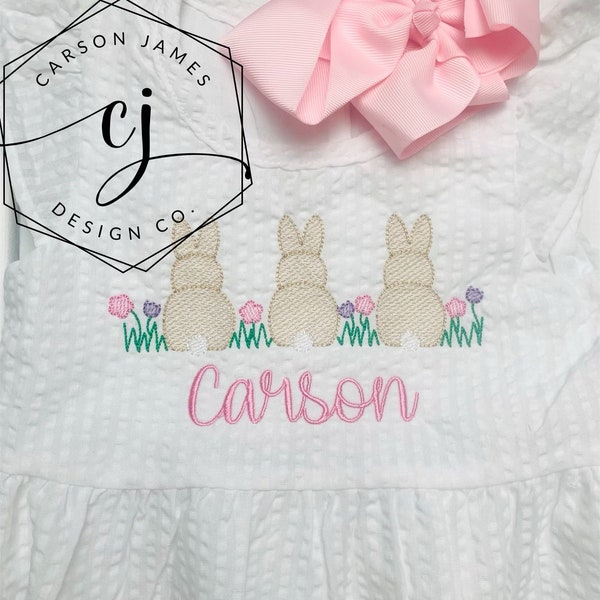 Monograma vestido de Pascua Seersucker para bebés niños pequeños bordado regalo de Pascua para hermano hermana hermano a juego