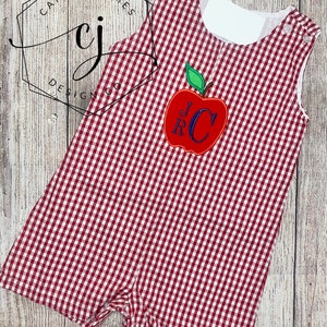 Monogramm Back to School Outfit für Jungen Baby Kleinkind Kinder Apple Jon Jon Geschwister Passendes Apple Picking Outfit