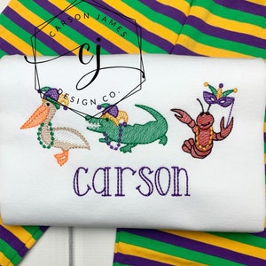 Monogram Mardi Gras shirt for baby toddler kids boys girls personalized parade dogs