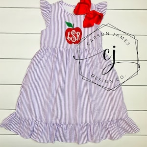 Monogramm Back to School Apple Kleid für Baby Kleinkind Mädchen Kinder Apfelpflücken Kleid Erster Schultag Outfit