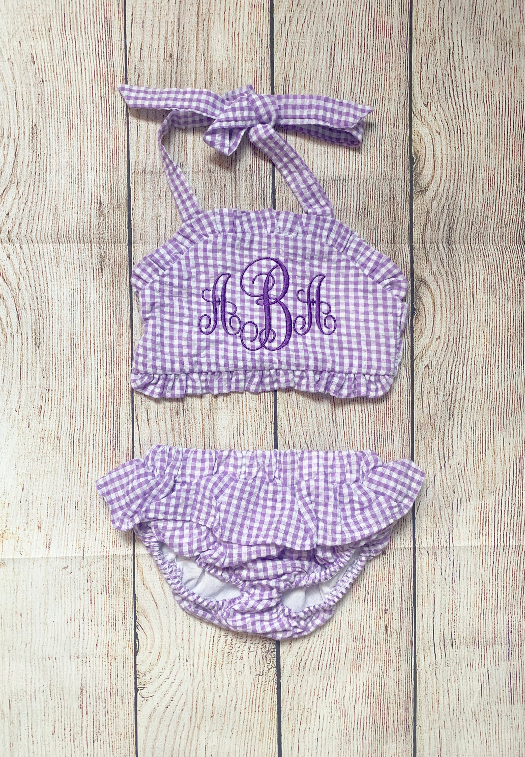 Monogram Swim Suit for Toddlers Babys Bathing Suit Bikini Kids Girls Seersucker Etsy Canada