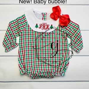 Monogram Christmas Dress or Bubble for Baby Toddler Kids girls classic Christmas dress Santa dress bishop dress image 4