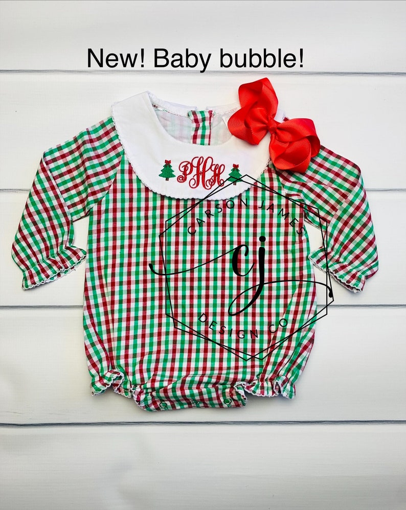 Monogram Christmas Dress or Bubble for Baby Toddler Kids girls classic Christmas dress Santa dress bishop dress image 4