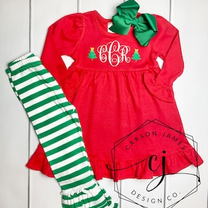 Monogram Christmas dress for baby toddler kids girls Santa outfit sibling matching