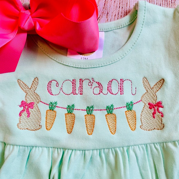 Vestido de Pascua con monograma para niños pequeños, bebés, niñas, conejito de Pascua bordado, hermano, hermana, hermano, a juego