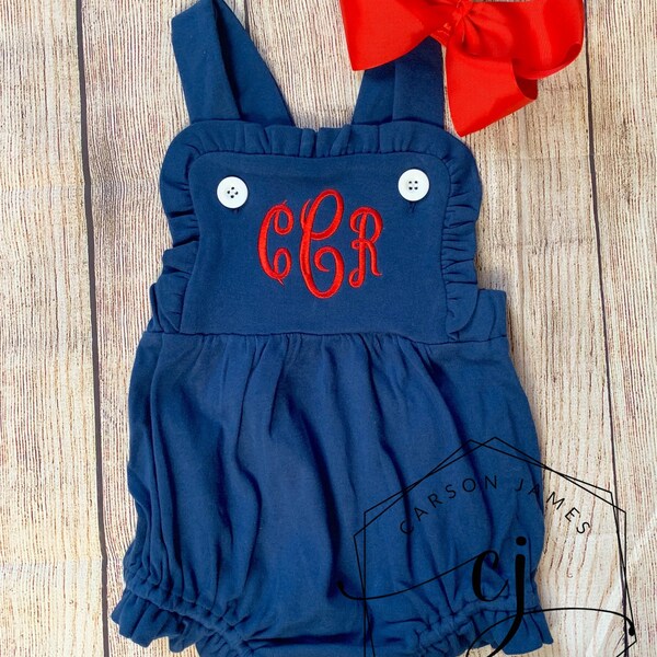 Monogram Sunsuit with Ruffles for Baby and Toddler Girls