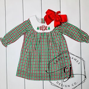 Monogram Christmas Dress or Bubble for Baby Toddler Kids girls classic Christmas dress Santa dress bishop dress image 1