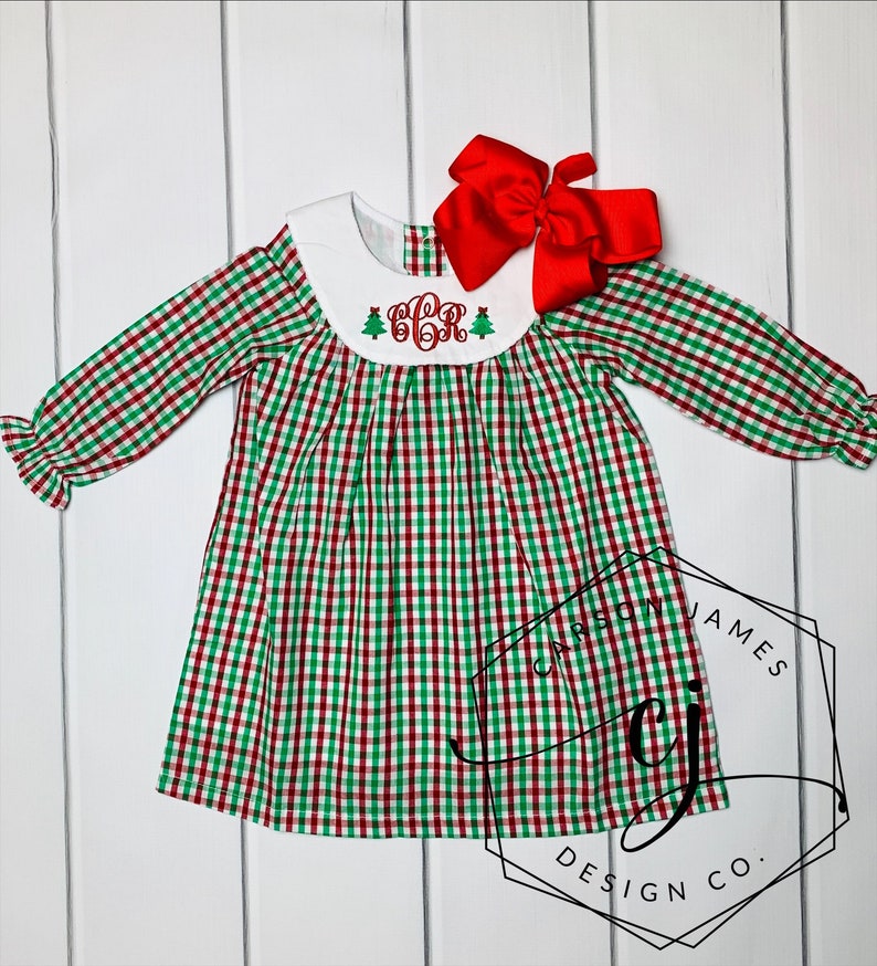 Monogram Christmas Dress or Bubble for Baby Toddler Kids girls classic Christmas dress Santa dress bishop dress image 1