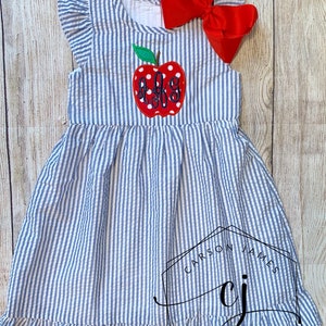 Monogram Back to School Apple Dress for baby toddler girls kids Apple picking dress first day of school outfit