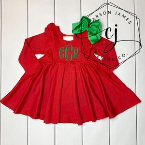 Monogram Christmas dress for baby toddler kids girls twirl dress Santa outfit sibling matching