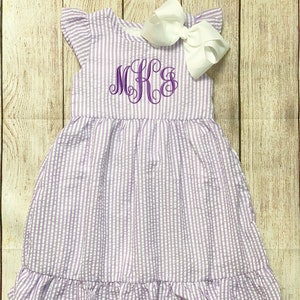 Monogram Easter Dress Seersucker for Baby Toddler Kids embroidered Easter Gift for Brother Sister Sibling Matching