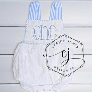 Personalized baby boy birthday outfit first birthday romper photo shoot sunsuit monogrammed one jon jon