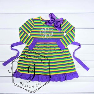 Robe de mardi gras monogramme pour bébé en bas âge enfants filles tenue de perles de mardi gras