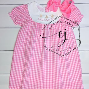 Monogram Easter Dress Bishop Style Gingham Dress for Baby Toddler Kids embroidered Easter Gift for Brother Sister Sibling Matching