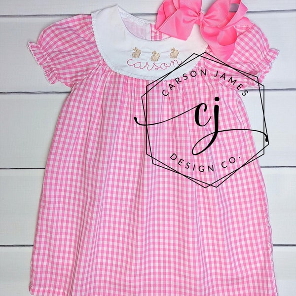Monogram Easter Dress Bishop Style Gingham Dress for Baby Toddler Kids embroidered Easter Gift for Brother Sister Sibling Matching