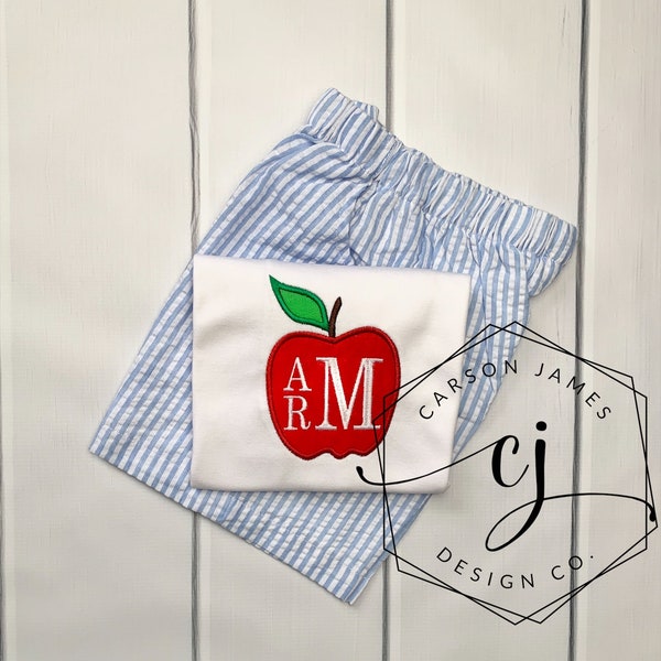 Monogram terug naar school shirt voor jongens Apple shirt voor baby peuter kinderen appel plukken eerste dag is school kleuterschool voorschoolse outfit