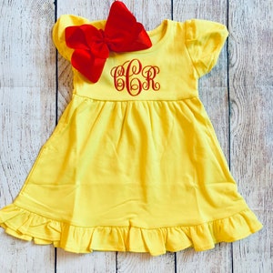 Monogram Yellow Dress for Toddler Baby Kids Girls Embroidered Personalized Dress