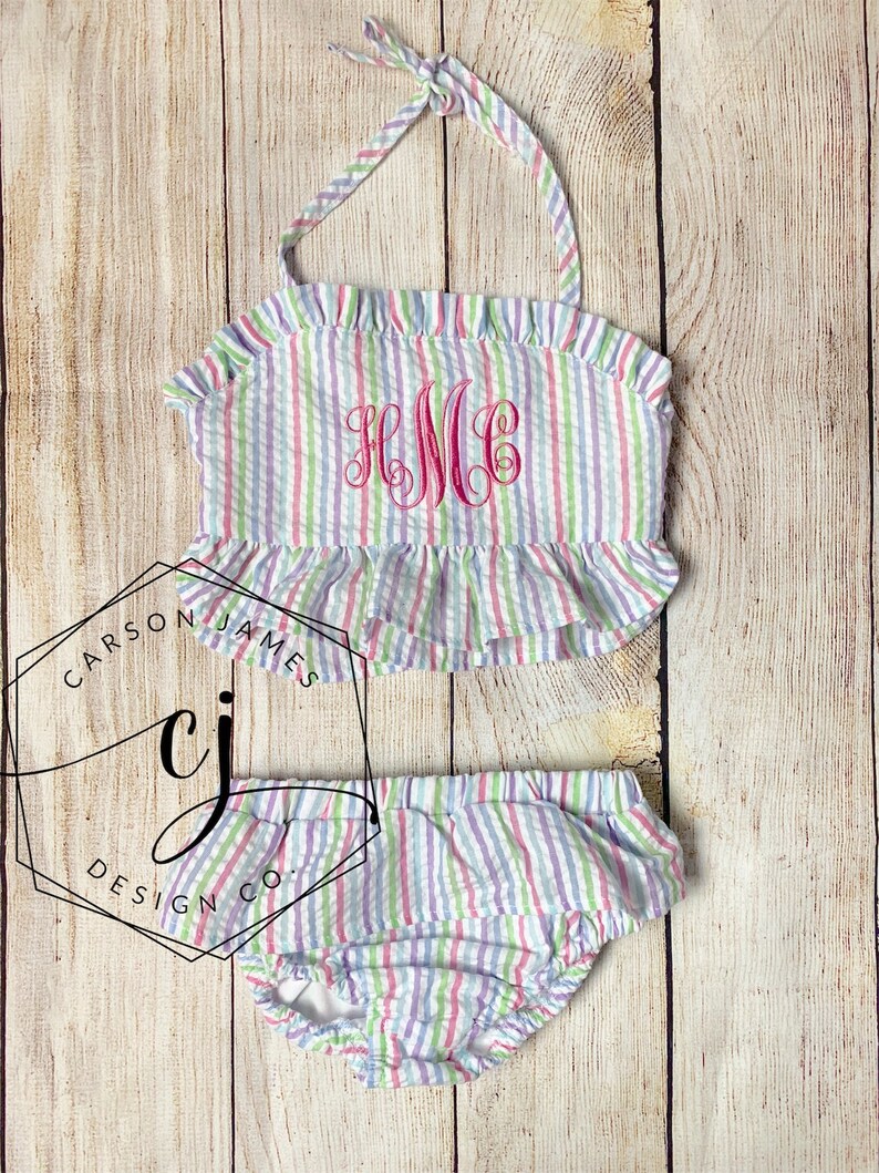 Monogram Bikini Swimsuit for Baby Toddler Kids Seersucker Etsy Ireland