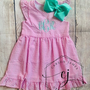 Monogram Easter Dress Seersucker for Baby Toddler Kids embroidered Easter Gift for Brother Sister Sibling Matching