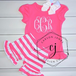 Monogram Outfit for Baby Toddler Girls Kids Spring Outfit Summer Outfit Shirt Shorts