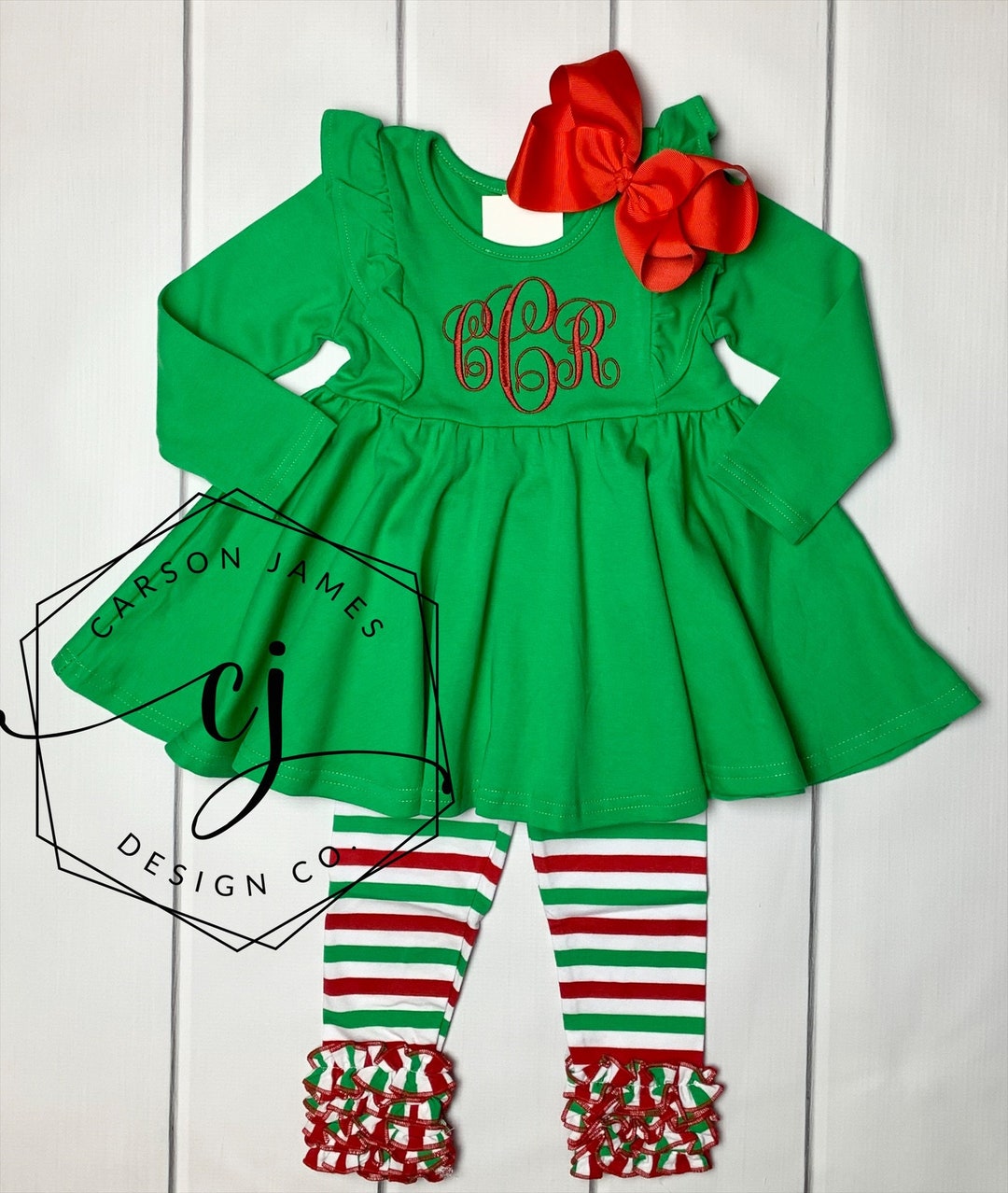 Monogram Christmas Dress for Baby Toddler Kids Girls Twirl Dress Santa