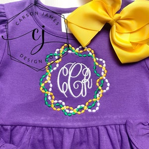 Robe de mardi gras monogramme pour bébé en bas âge enfants filles tenue de perles de mardi gras