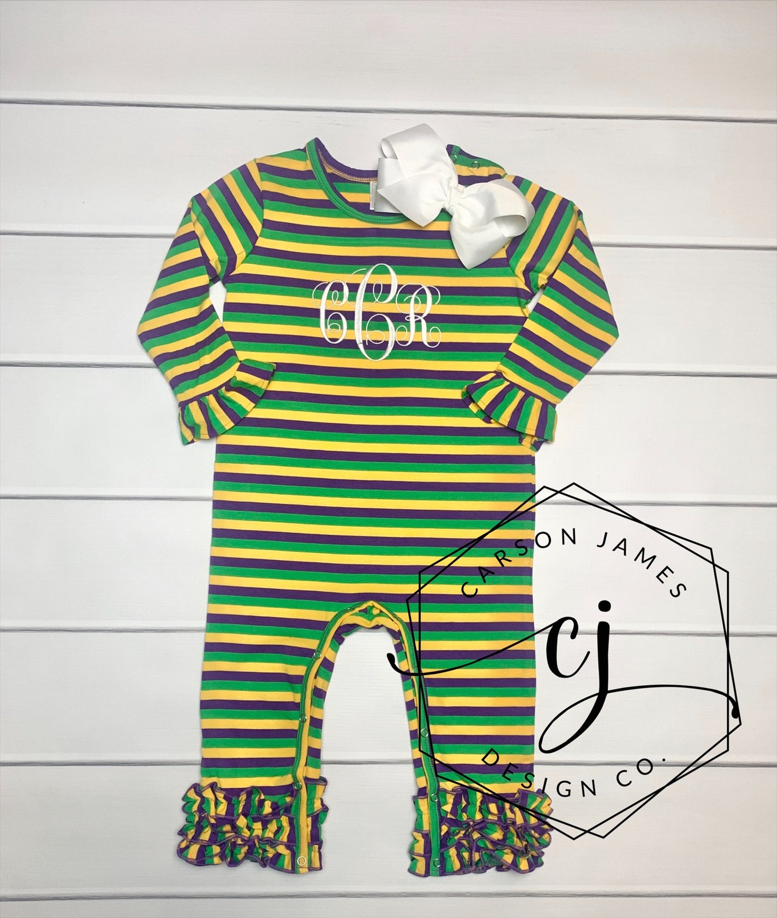 Monogram Mardi Gras Romper for Baby Toddler Girls Mardi Gras Etsy