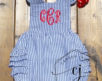 Monogram Sunsuit with Ruffles for Baby and Toddler Girls