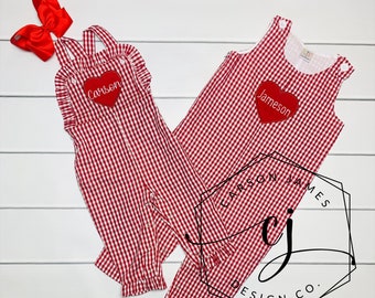 Monogram Valentine’s Day romper for baby toddler girls boys sibling matching Valentine’s Day gift