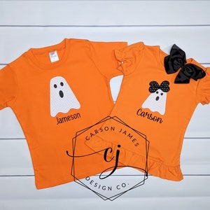 Monogram Halloween Shirt For Baby Toddler Kids Pumpkin Shirt Sibling Matching Brother Sister Jack-o-lantern Raglan Toddler Shirt