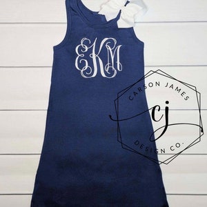 Monogram tank top dress for baby toddler kids girls patriotic dress summer outfit Memorial Day labor day