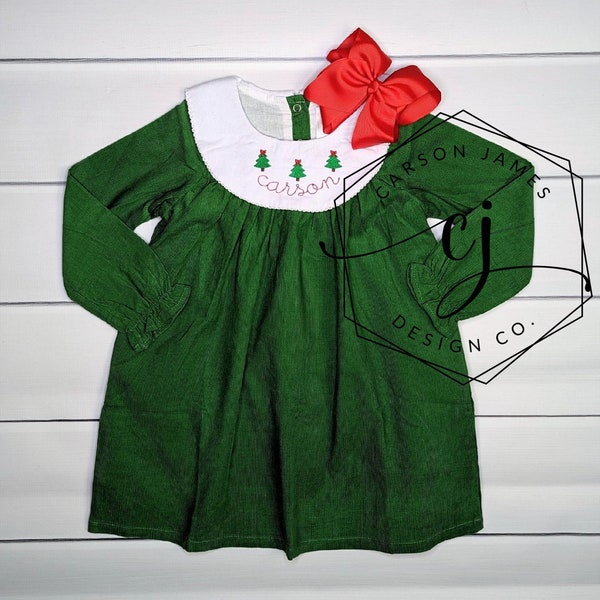 Monogram Christmas Dress for Baby Toddler Kids girls classic Christmas dress Santa dress bishop dress