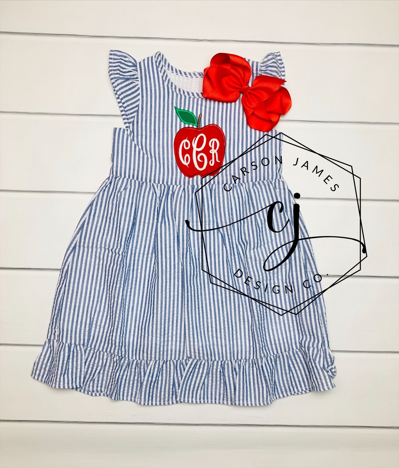 Monogram Back to School Apple Dress for baby toddler girls kids Apple picking dress first day of school outfit