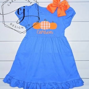 Monogram Pumpkin Dress for Baby Toddler Kids Girls Thanksgiving Halloween Fall Outfit Sibling Matching