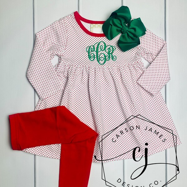 Monogram Christmas Dress For baby toddler kids girls Santa Christmas Outfit