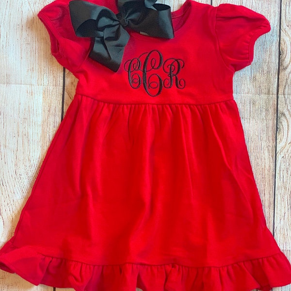 Monogram Red Dress for Baby Toddler Kids Girls Embroidered Personalized Dress